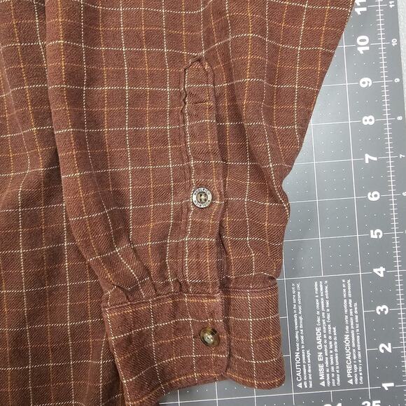 Woolrich Flannel Shirt Large Brown Plaid Dadcore Outdoors Workwear Tartan Retro - Picture 2 of 12